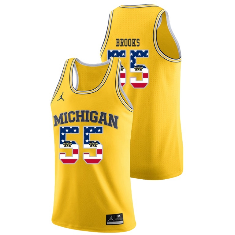 Michigan Wolverines Men's NCAA Eli Brooks #55 Yellow Jordan Brand USA Flag College Basketball Jersey RFK1049SW